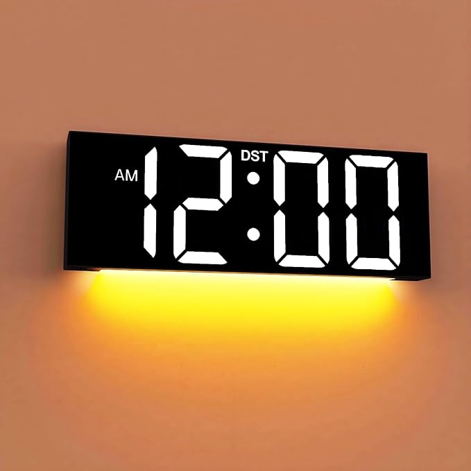 JALL 12'' Large Digital Wall Clock, Big LED Number Dispaly, RGB Colors, DST, Night Light for Classroom Living Room Bedroom Mounted Birthday Xmas Gift for Senior, Mem Womem (White Font, 12 inches)