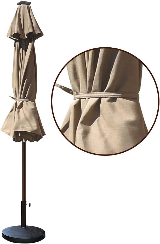 EliteShade USA 10-Year-Non-Fading Solar 9ft Market Umbrella with 80 LED Lights Patio Umbrellas Outdoor Table Umbrella with Ventilation, Heather Beige