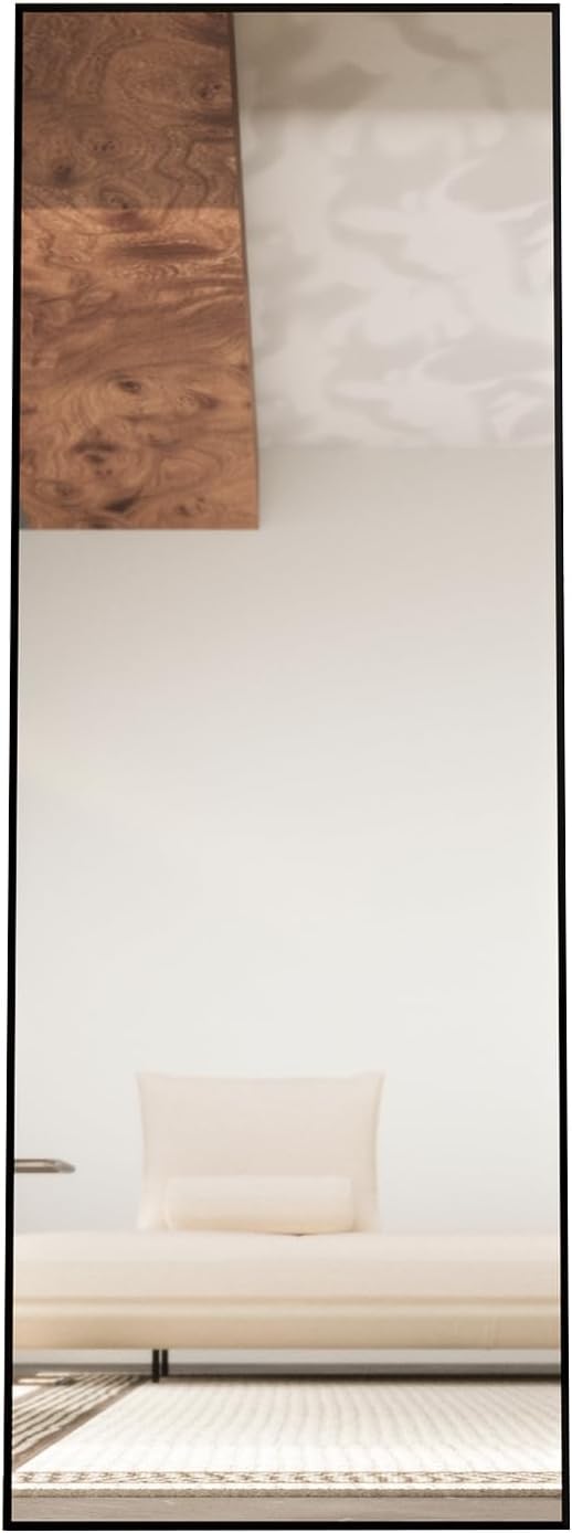 Beauty4U 65" x 24" Full Length Mirror with Stand, Black Wall Mounting Full Body Mirror, Metal Frame Full-Length Tempered Mirror for Living Room, Bedroom
