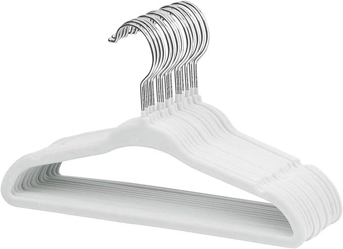 ManGotree Baby Velvet Clothes Hangers, 10.95'' Non-Slip Kids Hangers, Space Saving Hangers for Infant Toddler Children, 15 Pack (White)
