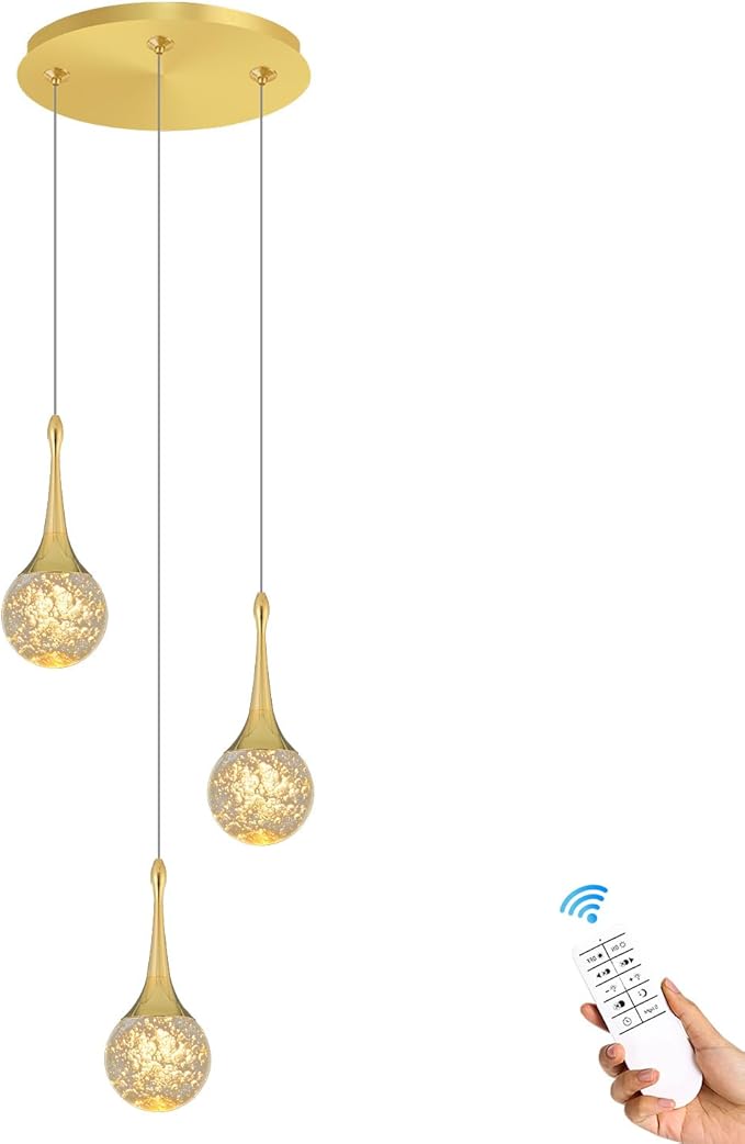 Flashing God 3 Pendant Lights Gold Farmhouse Light Fixtures Kitchen Island Lighting Small Crystal Hanging Chandeliers Modern Ceiling Pendant Light for Dinning Room Bedroom Hallway Bar