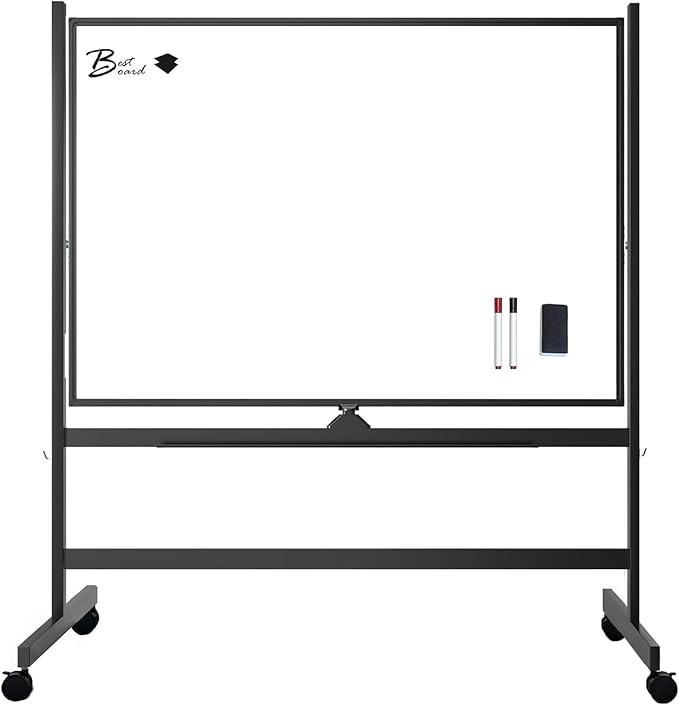 Large Rolling Whiteboard on Wheels, 48" x 32" Height Adjust 360° Double-Sided Mobile White Board with Stand,Portable Standing Magnetic Dry Erase Board Easel for Home Office Classroom