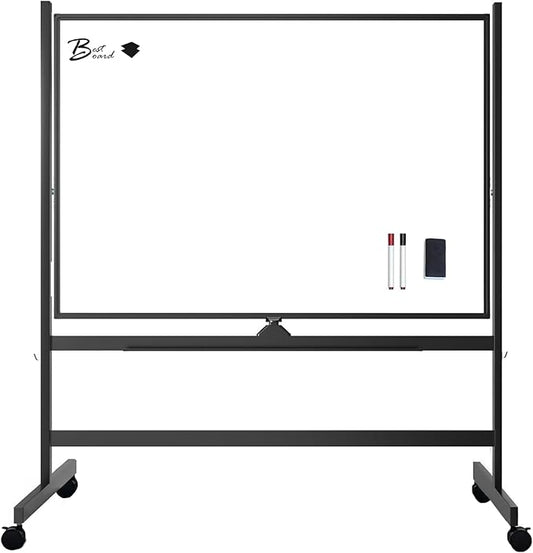 Large Rolling Whiteboard on Wheels, 48" x 32" Height Adjust 360° Double-Sided Mobile White Board with Stand,Portable Standing Magnetic Dry Erase Board Easel for Home Office Classroom