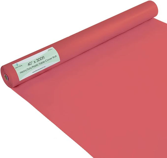 Craft And Party Coral Plastic Table Cover Roll, 40Inch X 300Feet Disposable Plastic Tablecloth, Banquet Rectangle Tablecover Roll