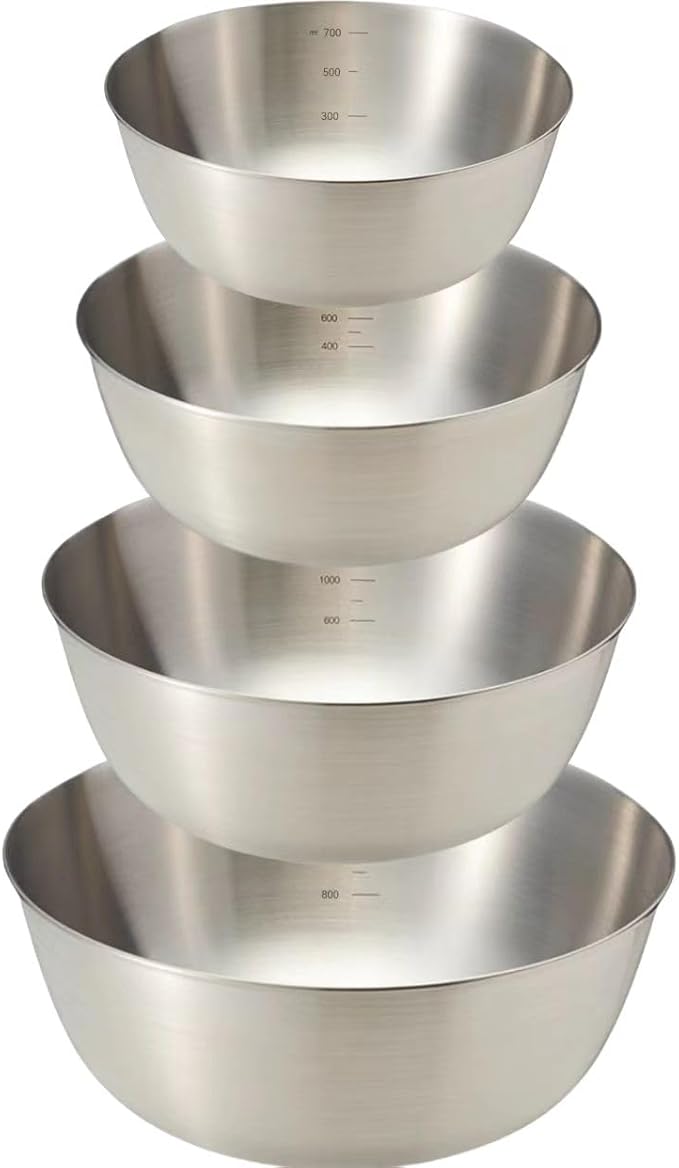 MANHONGYU Stainless Steel Mixing Bowls Set for Kitchen, Dishwasher Safe Nesting Bowls for Cooking, Baking, Meal Prepping, 4 - Piece