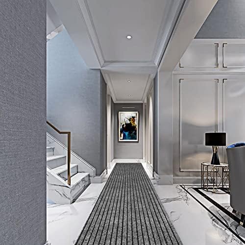 2' x 24' Runner Rugs with Rubber Backing, Indoor Outdoor Utility Carpet Runner Rugs, Stripe Gray, Can Be Used as Aisle for The RV and Boat, Laundry Room and Balcony