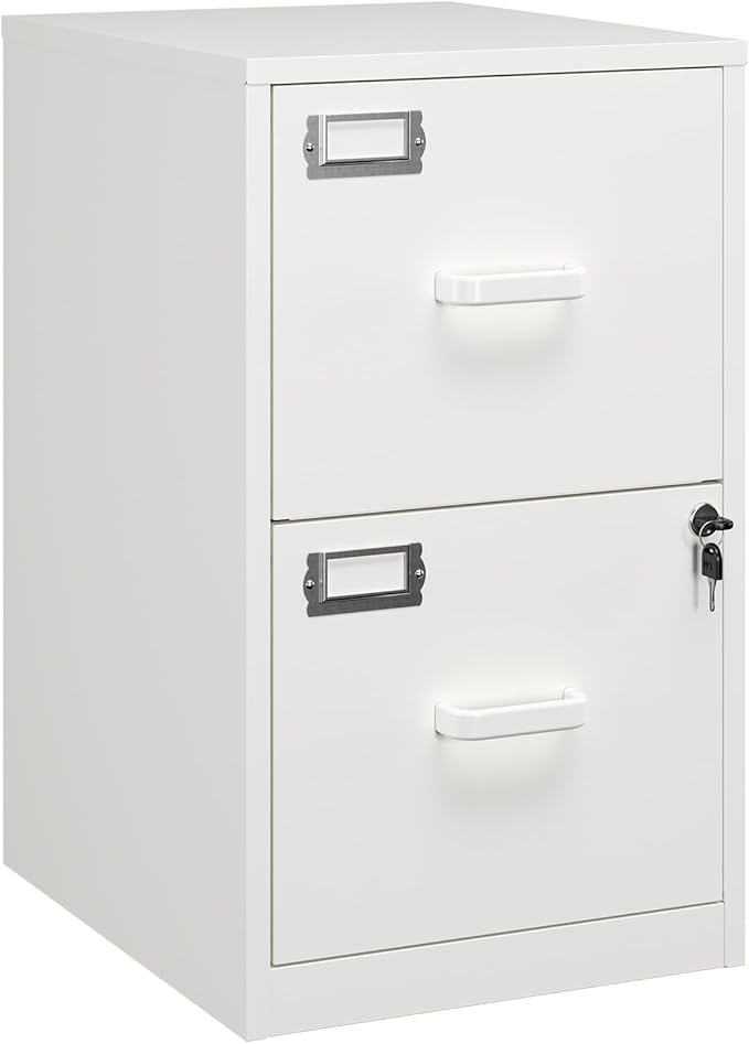 2 Drawer File Cabinet with Lock,Metal File Cabinets for Home Office, Under Desk File Cabinet for A4/Letter/Legal Size (White)