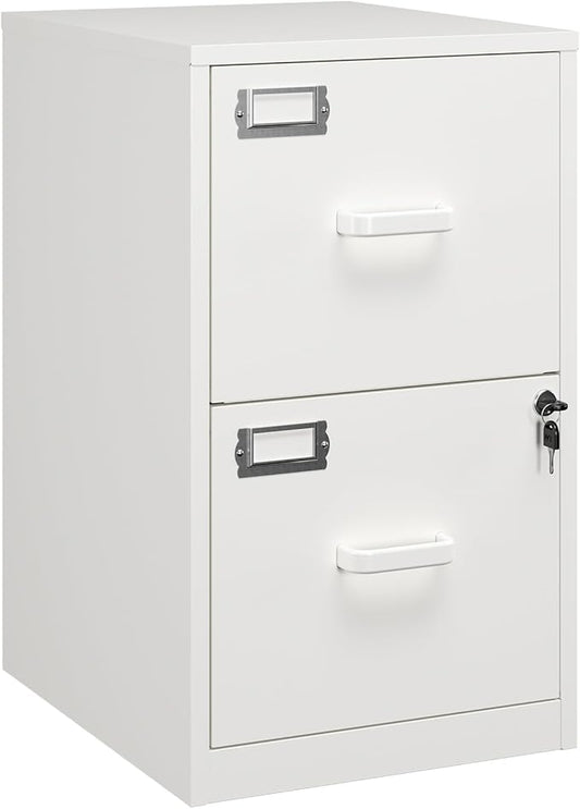2 Drawer File Cabinet with Lock,Metal File Cabinets for Home Office, Under Desk File Cabinet for A4/Letter/Legal Size (White)