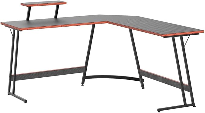 Homall L Shaped Gaming Desk Computer Corner Desk PC Gaming Desk Table with Large Monitor Riser Stand for Home Office Sturdy Writing Workstation (Black, 57 Inch)