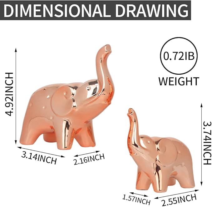 A Pair Elephant Statue Home Decor,Modern Style Figurines,Sculpture for Office Desktop Bookshelf Living Room (Ceramics Rose Gold)