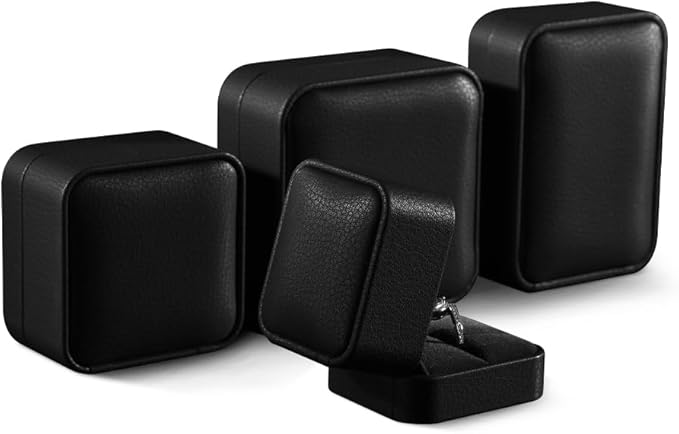 Premium Wedding Ring Boxes - Luxury Proposal Box, Black Leather Single Ring Organizer