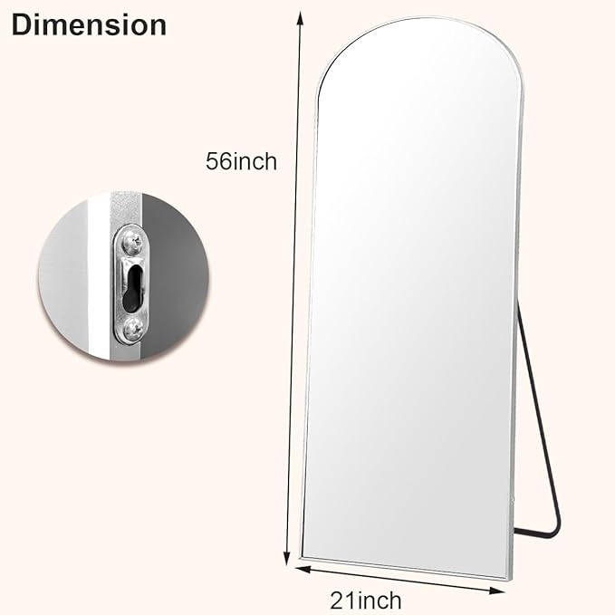 HARRITPURE 56"x21"Full Length Mirror Arch Floor Mirrors with Aluminum Alloy Frame Free-Standing Wall Mounted or Leaning Large Bedroom Dressing Mirror Modern & Contemporary Decor for Home,Silver