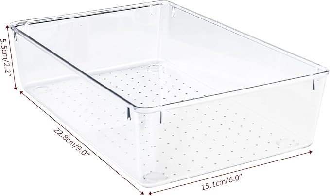 4 PCS Clear Plastic Drawer Organizer, Desk Drawer Divider Organizers and Storage Bins for Makeup, Jewelry, Gadgets for Kitchen, Bedroom, Bathroom, Office (9.0"x6.0"x2.2")