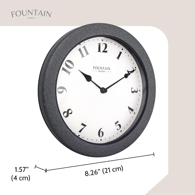 8.26" Small Nordic Indoor/Outdoor Clock, Waterproof & Weatherpoof Clock for Bathroom, Patio,Pool and Kitchen,Modern Style (Gray Sandstone Finish)
