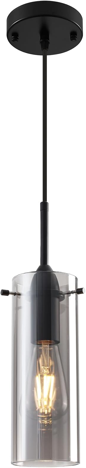 Smoke Gray Glass Pendant Light, Kitchen Pendant Lights 1 Pack, Kitchen Pendant Lighting Over Island, Modern Clear Hanging Pendant Light for Kitchen Island, Bedroom, Living Room, Bathroom