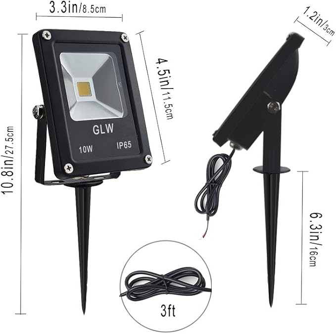 10W LED Landscape Lights 12V Low Voltage Outdoor Spotlights Warm White 3000K IP65 Waterproof with Spike Stand for Garden,Yard,Deck,Step [4 Pack]