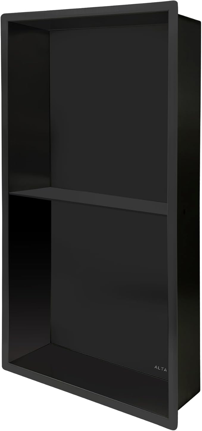 Shower Niche Lightweight Stainless Steel Easy Install Tile Needed Wall Niche Recessed Shower Shelf for Bathroom Storage (Matte Black, 13"x25" with Shelf)