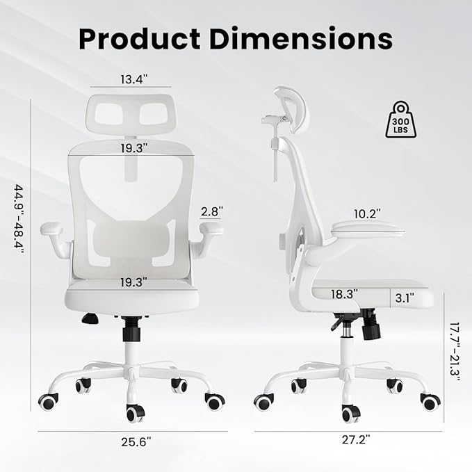 Soohow Ergonomic Office Chair,Home Office Desk Chair with Adjustable Lumbar Support Armrests,Comfy Computer Desk Chair with Headrest,for Home and Office, White