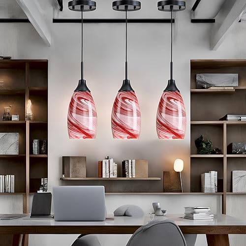Mini Glass Pendant Light 4.72" with Handblown Burgundy Marble Art Glass Hanging Light 1-Pack Oval Ceiling Hanging Light Fixture for Dining Room Kitchen Island Cafe Foyer Hallway