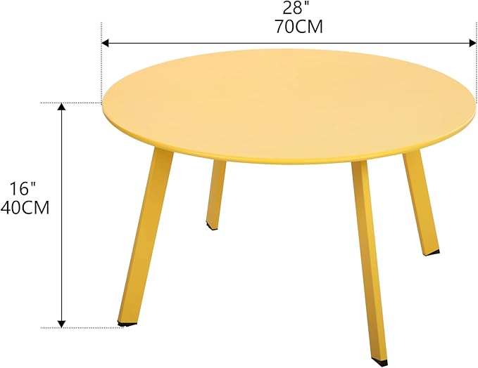Outdoor Side Table, Outdoor/Indoor Metal Steel Patio Coffee Table, Round Weather Resistant Anti-Rust (Yellow)
