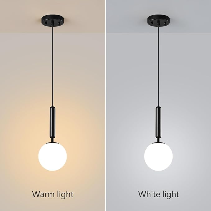 Modern Hanging Light Fixture Pendant Lighting for Kitchen Island Mid Century Black Pendant Lights with Globe Milky White Glass Pendant Light for Bedroom Bathroom Entryway (3 Pack)