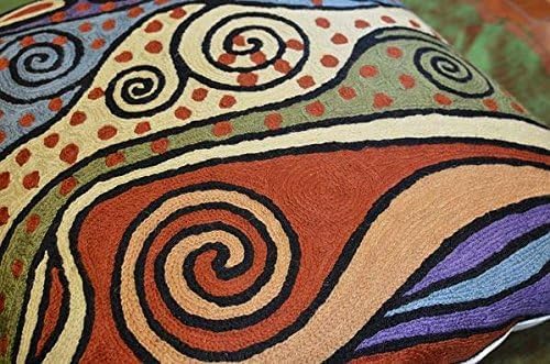 Klimt Rust Pillow Cover Contemporary Burnt Orange Pillowcase Art Nouveau Sofa Throw Pillows Needlepoint Boho Chair Cushions | Hand Embroidered Cushion | Wool Size 18x18