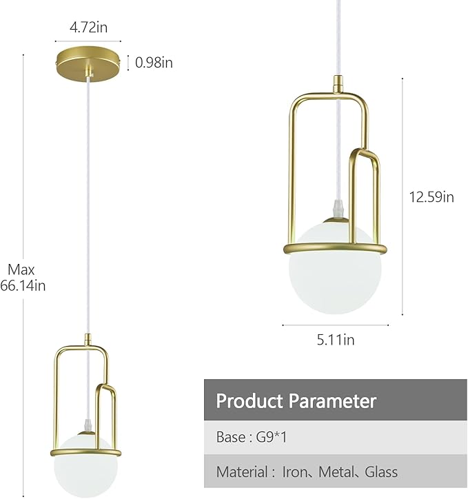 5 Inch Modern Gold Pendant Light Globe Pendant Light Fixture Mid Century Pendant Lighting for Kitchen Island Dining Room Living Room Bedroom(3 Pack)