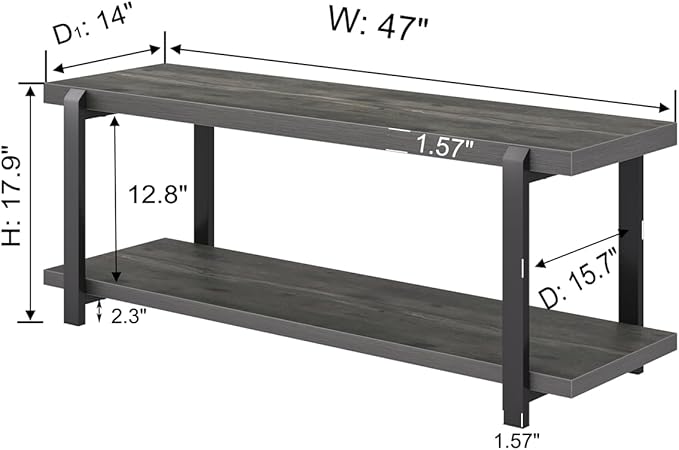 EXCEFUR Industrial Entryway Bench with Storage, Rustic Wood and Metal Shoe Rack Bench Seat, 47 Inch Grey