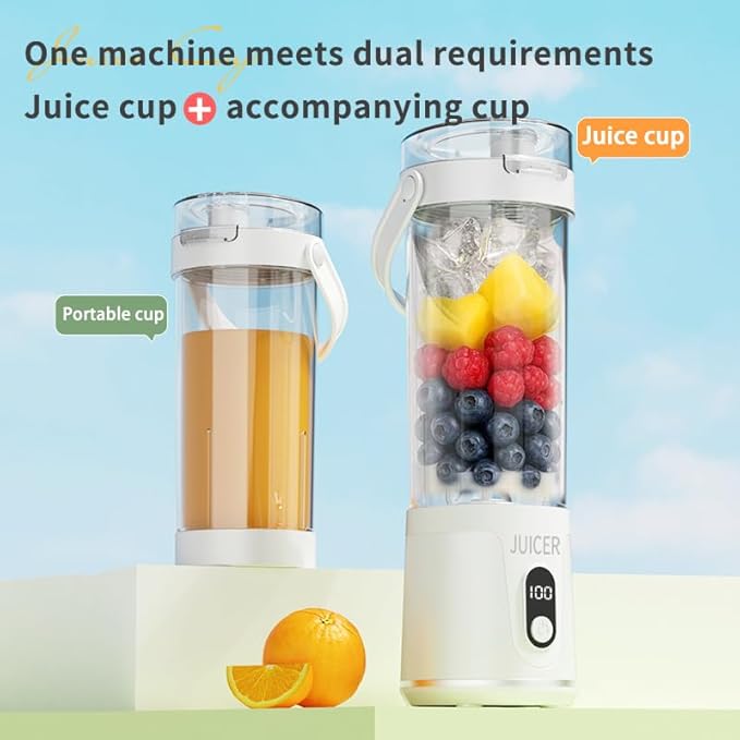 Portable Personal Electric USB Juicer，600ML Mini Blender Portable Blender For Shakes and Smoothies juice，12 Blades Great for Mixing，Compact、Convenient and Versatile (white)