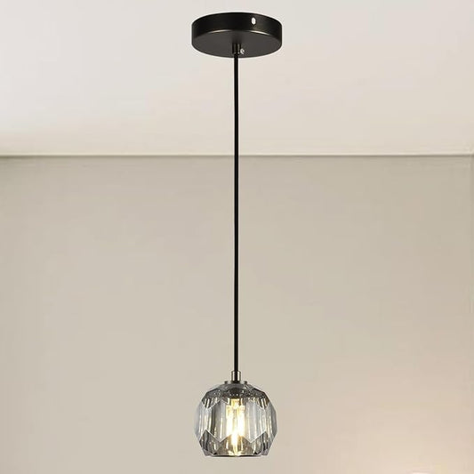 Crystal Pendant Light Fixture, Modern Black Pendant Light Kitchen Lighting, Small Crystal Pendant Island Hanging Light for Kitchen Dining Room