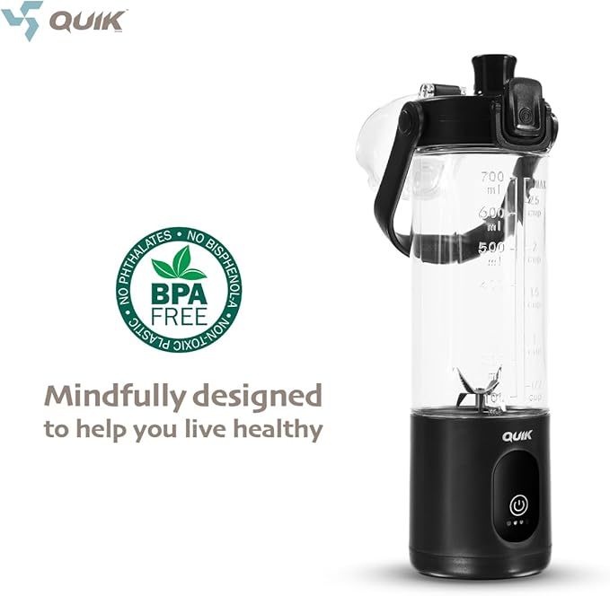 Portable Blender - Cordless 24oz. Personal Blender for Shakes and Smoothies, Licuadora, BPA Free - Ice Crush, Dishwasher safe parts, Waterproof, Triple Batteries, Juicer Cup, Black