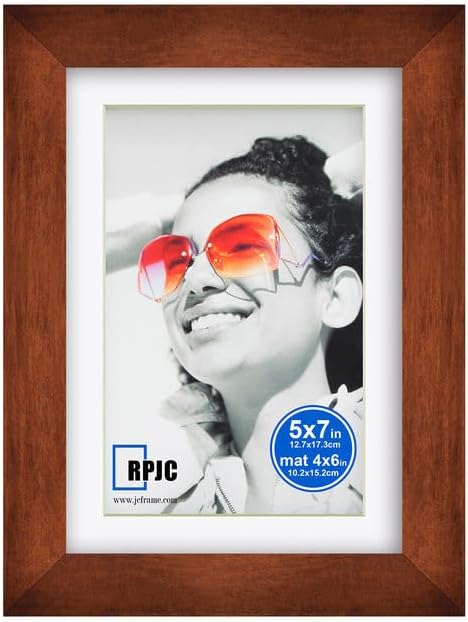 RPJC 5x7 inch Picture Frame Made of Solid Wood and High Definition Glass Display Pictures 4x6 with Mat or 5x7 Without Mat for Wall Mounting Photo Frame Brown