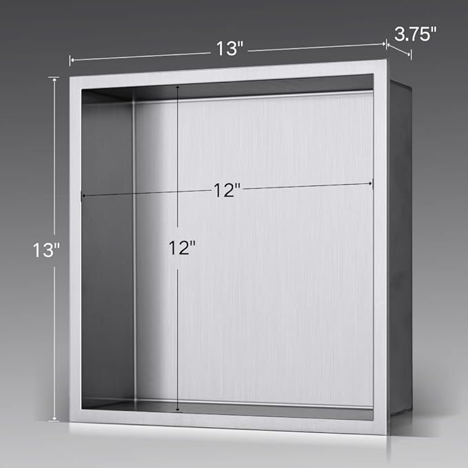 Shower Niche, 12"x12" No Tile Needed, The Insert Storage Rectangle Single Shower Shelf is Easy to Install, Stainless Steel, Brushed Nickel