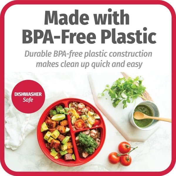 GoodCook Meal Prep Containers Set Microwave & Dishwasher-Safe Round Food Organizers with Labeled Compartments BPA-Free Food Storage Set with Snap Shut Lids Portion Control, 10-Pieces, Red