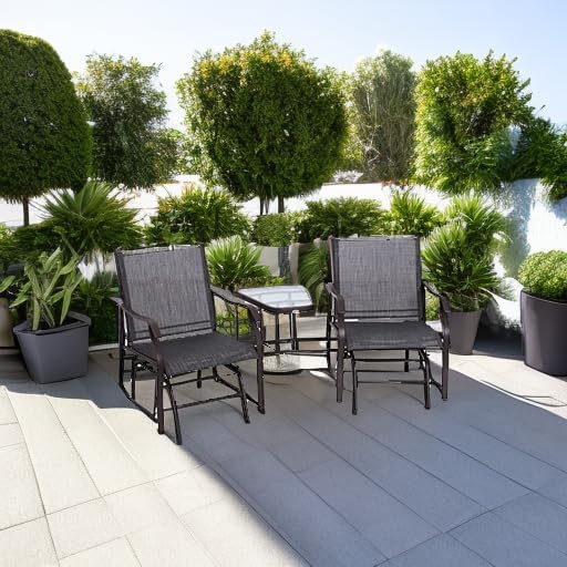 Outsunny Outdoor Glider Chairs with Coffee Table, Patio 2-Seat Rocking Chair Swing Loveseat with Breathable Sling for Backyard, Garden, and Porch, Gray