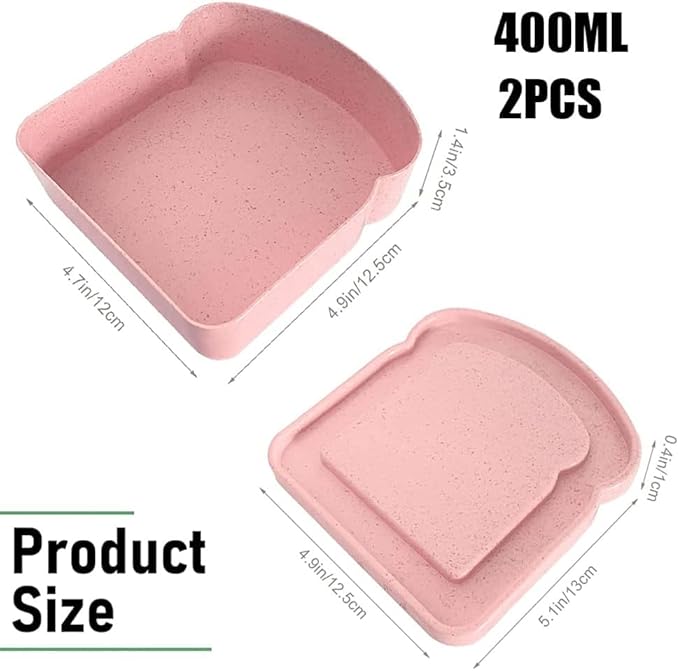 NADUSEP Sandwich Containers, Sandwich Containers for Lunch Boxes Plastic Toast Shape Food Storage Sandwich Box with Lid, BPA Free and Reusable, Microwave Safe, for Adults (Pink Grey)