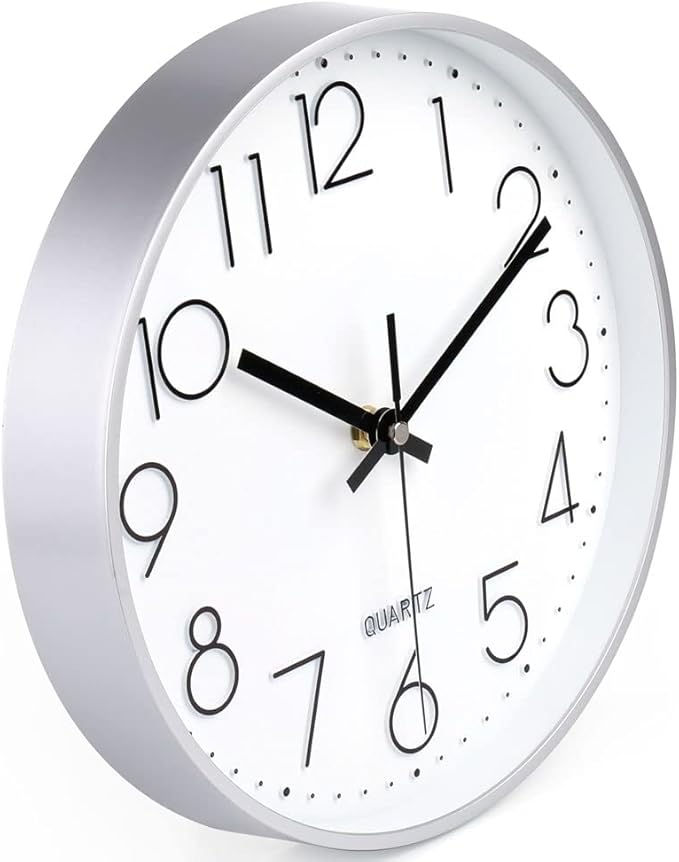 jomparis Silver Wall Clock 13.5 Inch Battery Operated Silent & Non-Ticking Wall Clock