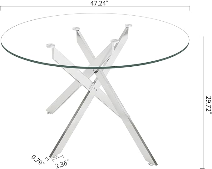 Round Glass Dining Table,Glass Dining Room Table with Tempered Glass Tabletop and Metal Legs, Modern Style Round Kitchen Table for Home, Kitchen, Dining Room