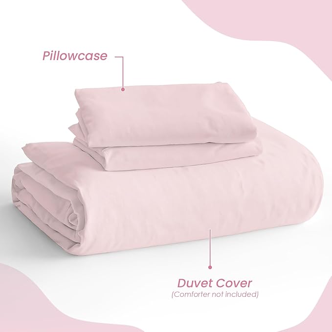 SANDJEST Pink Duvet Cover Sets Full Size for Kids Girls, Incude 1 Polyester Comforter Cover 80x90 Inches and 2 Pillowcases 20x26 Inches, Comforter Not Included, Gift for Christmas Birthday
