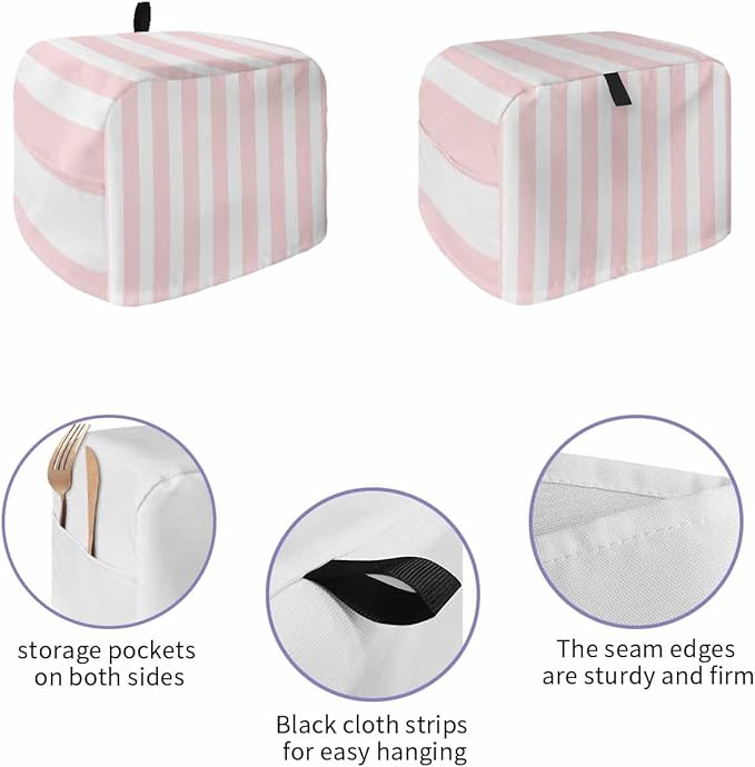 Toaster Cover 4 Slice Pink Stripes Toaster Oven Cover with Pockets Pink White Vertical Striped Dustproof Bakeware Protector Small Kitchen Appliance Dust Covers and Fingerprint Protection for Women
