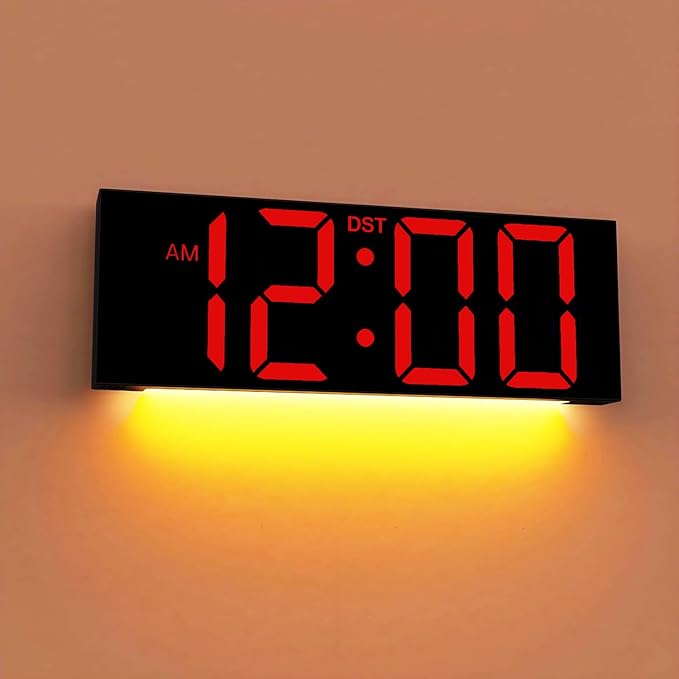 JALL 12'' Large Digital Wall Clock, Big LED Number Dispaly, RGB Colors, DST, Night Light for Classroom Living Room Bedroom Mounted Birthday Xmas Gift for Senior, Mem Womem (Red Font, 12 inches)