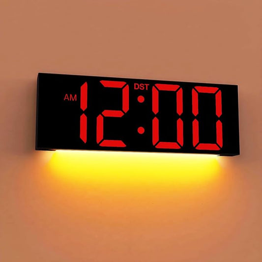 JALL 12'' Large Digital Wall Clock, Big LED Number Dispaly, RGB Colors, DST, Night Light for Classroom Living Room Bedroom Mounted Birthday Xmas Gift for Senior, Mem Womem (Red Font, 12 inches)