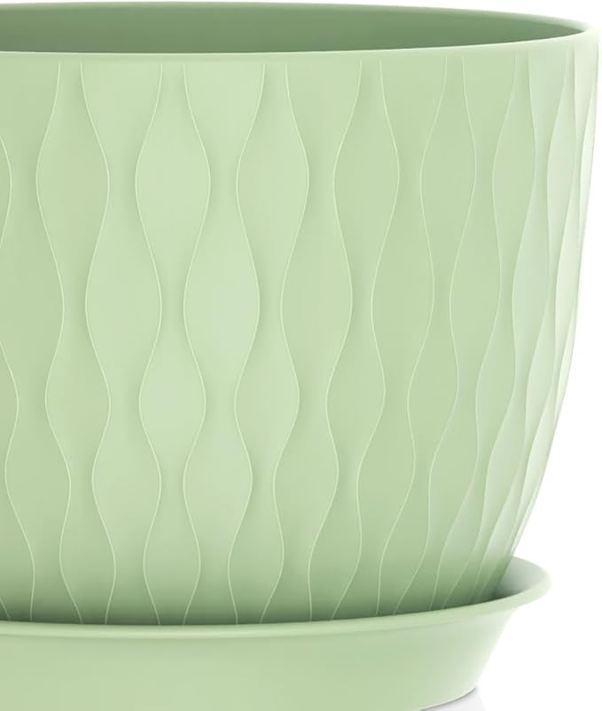 12/10/9 Inch Plant Pots, 3 Pack Large Flower Pots for Indoor and Outdoor Plants with Water Ripples, Large Plastic Flower Pots with Drainage Holes and Tray for Garden Indoor Plants