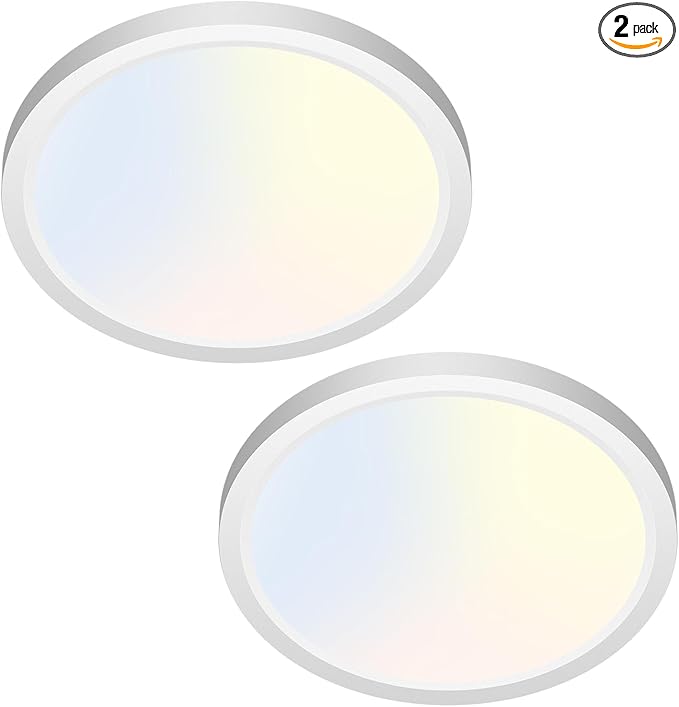 zemty LED Ceiling Light 6.5 Inch, 12W 1200lm Ceiling Mount Light Fixtures, Bright & Adjustable 3000K 4000K 6500K, Round Flat Lamp for Bathroom Closet Pantry Hallway, 2 Pack