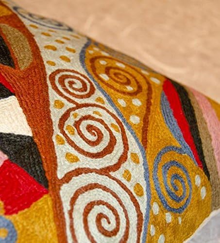 Klimt Yellow Modern Couch Pillow Cover | Gold Art Nouveau Pillows | Modern Chair Cushion| Contemporary Pillows | Modern Outdoor Pillow | Mid Century Chair Cushions | Handmade Wool Size 18x18