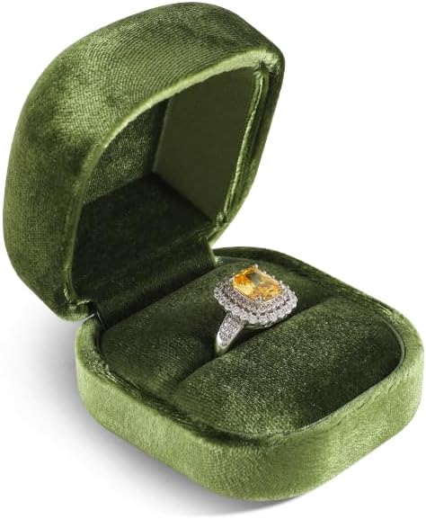 Resilient Velvet Ring Earrings Bracelet Necklace Display Box, Travel Mini Jewelry Organizer Case (Green, Ring Box)