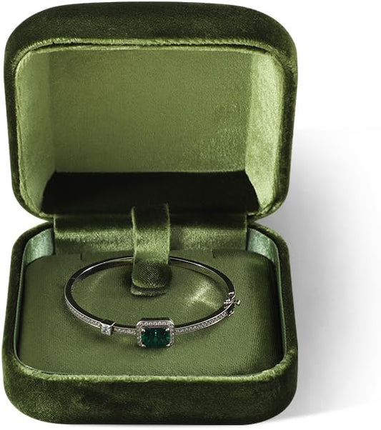 Resilient Velvet Ring Earrings Bracelet Necklace Display Box, Travel Mini Jewelry Organizer Case (Green, Bracelet Box)