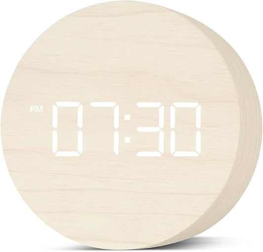 Wooden Alarm Clock Led Aesthetic Modern Alarm Digital Led Light for Desk with Large Display Elegant Aesthetic Gift (White)