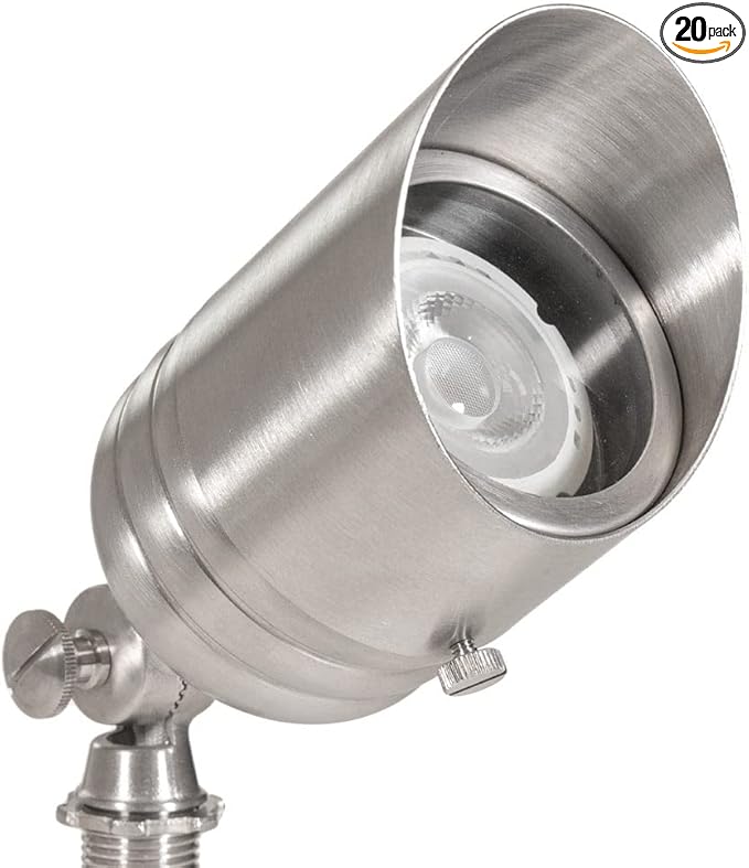 VOLT 20-Pack 12V Fat Boy Stainless Steel Outdoor Spotlights for Low Voltage Landscape Lighting of Yard, Lawn, Garden, Patio, Trees & House