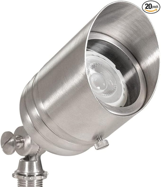VOLT 20-Pack 12V Fat Boy Stainless Steel Outdoor Spotlights for Low Voltage Landscape Lighting of Yard, Lawn, Garden, Patio, Trees & House